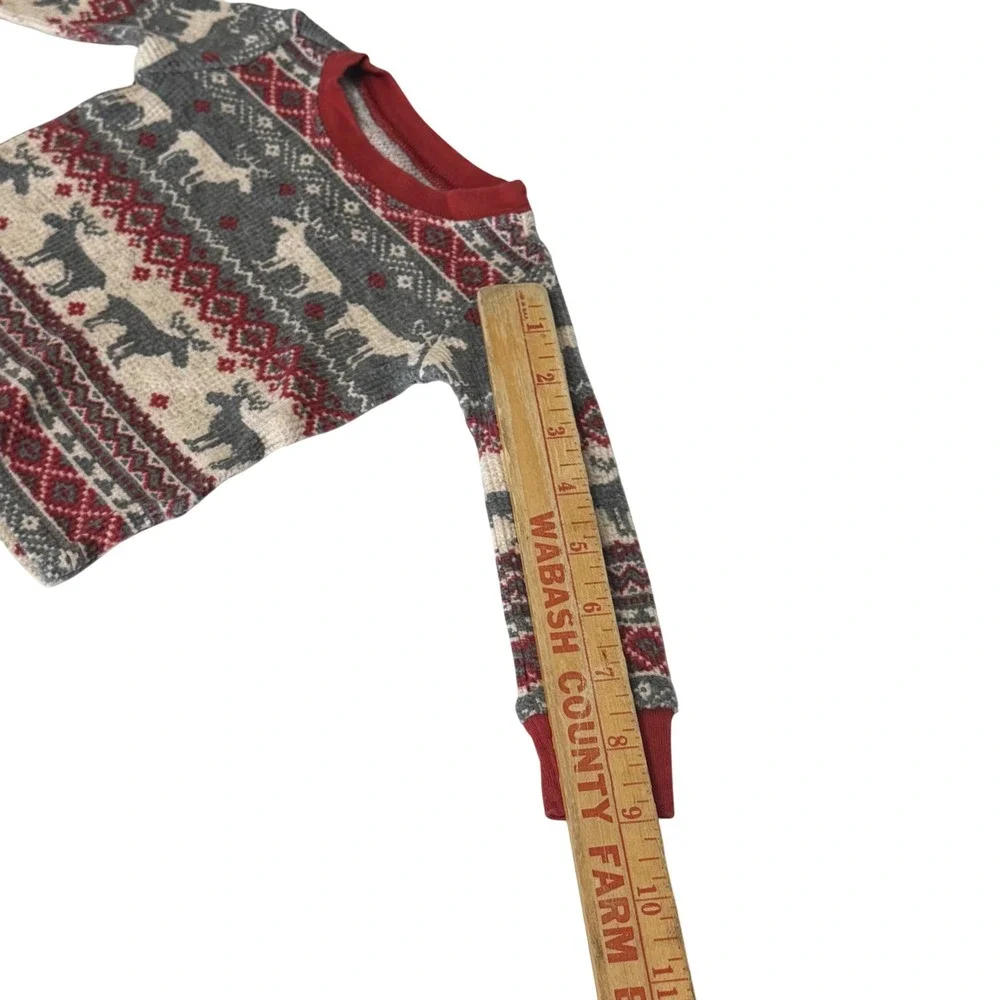 The Childrens Place Kids 3-6M Gray Red Reindeer Fair Isle Thermal Pajama Set
